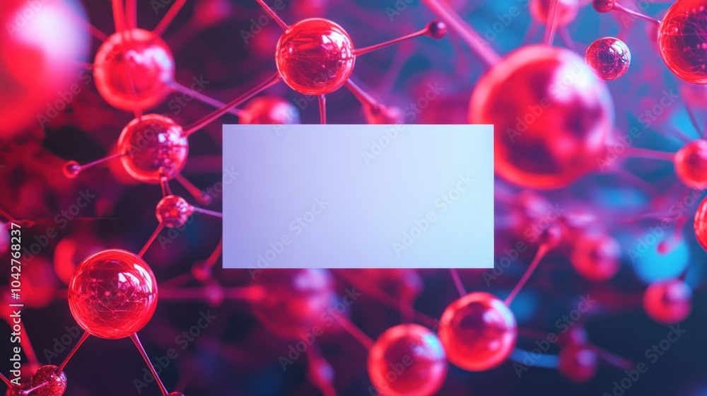 Poster abstract representation of molecules with a blank space for text overlay.