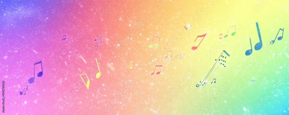 Poster a colorful gradient background with musical notes floating, evoking a sense of creativity and joy.