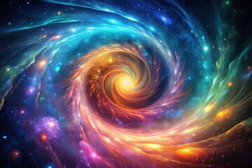 Obraz premium Hypnotic abstract neon fractal wallpaper spinning in celestial space tilted angle