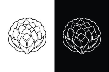 Fresh Cauliflower Icon. Thin Line Illustration with Reflection, Editable Stroke Design