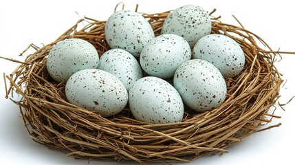Obraz premium A Bird's Nest Filled with Speckled Blue Eggs