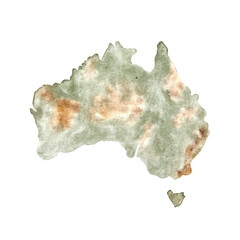 An Australia abstract map watercolor illustration isolated on white. Hand drawn high quality simple style art for stationary, stickers, cards, notebooks, diary decor and design. Antique clip art