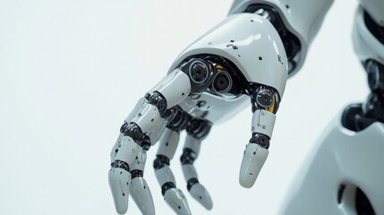 An extreme close-up of a humanoid robot's tactile sensors array, showcasing precise touch and interaction abilities, Robotics technology style