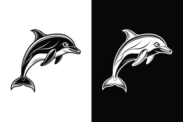 Naklejka premium Elegant Dolphin Silhouette. Minimalistic Black and White Icon Collection