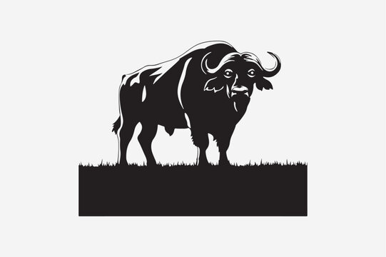 Buffalo vector silhouette image black & white color adobe illustrator..eps