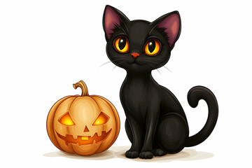 helloween concept with sleek_black_cat_with_glowing_yellow_eyes_sitting