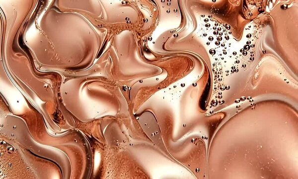 Abstract flowing rose gold texture with bubbles with ai generated.
