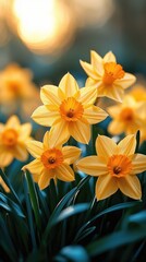 Obraz premium Yellow narcissus flowers blooming in spring garden