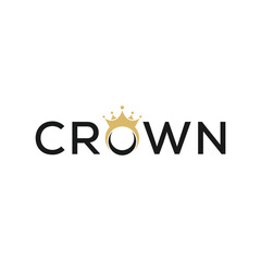 Crown Text Logo, Typography Font Crown Design Vector Template