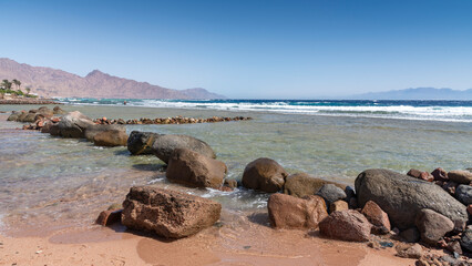 sea and beach in the town of Dahab, Egypt