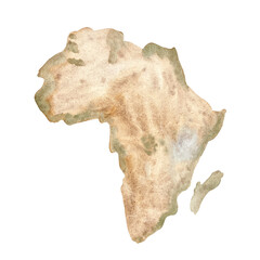 Obraz premium An Afrika abstract map watercolor illustration isolated on white. Hand drawn high quality simple style art for stationary, stickers, cards, notebooks, diary decor and design. Antique clip art