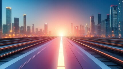 Future City Skyline at Sunset