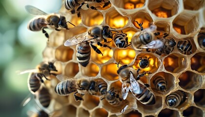 Exploring the intricate world of bees a close-up look at their honeycomb habitat and social structure in nature