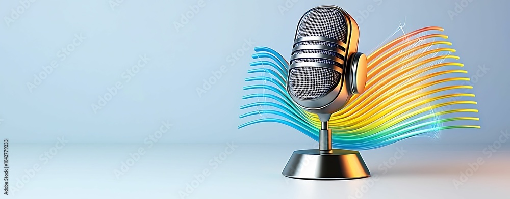 Poster capturing the essence of sound a vibrant microphone design representing audio waves and creativity