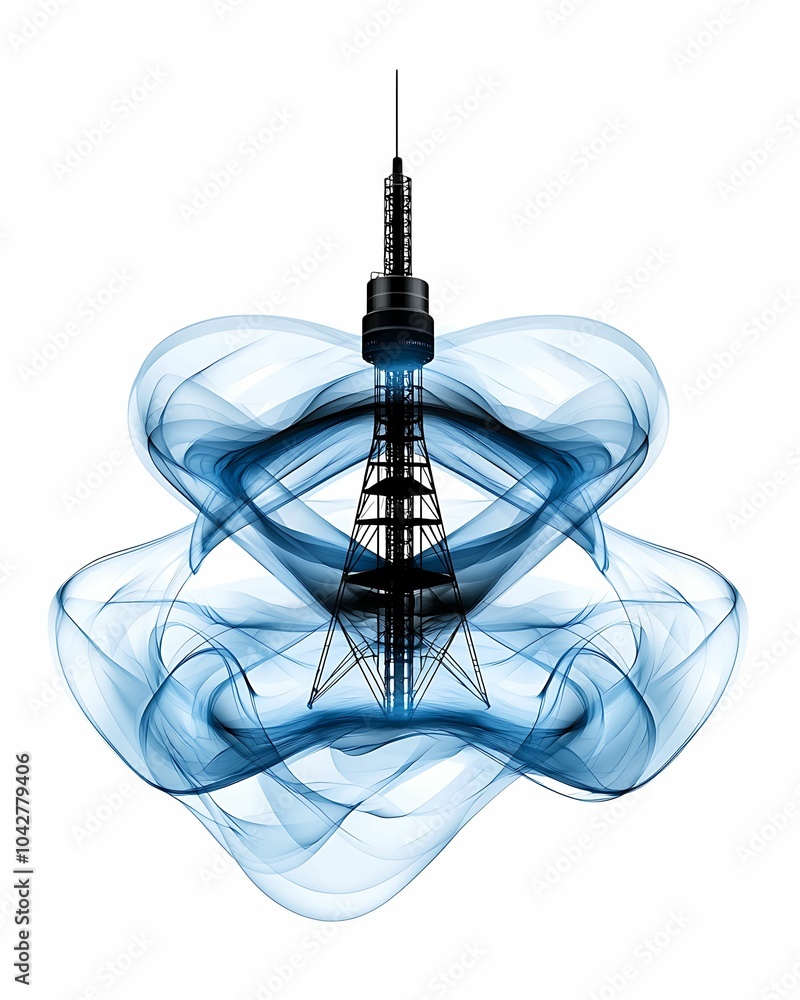 Poster captivating fusion of technology and art a stunning representation of a broadcast tower enveloped in