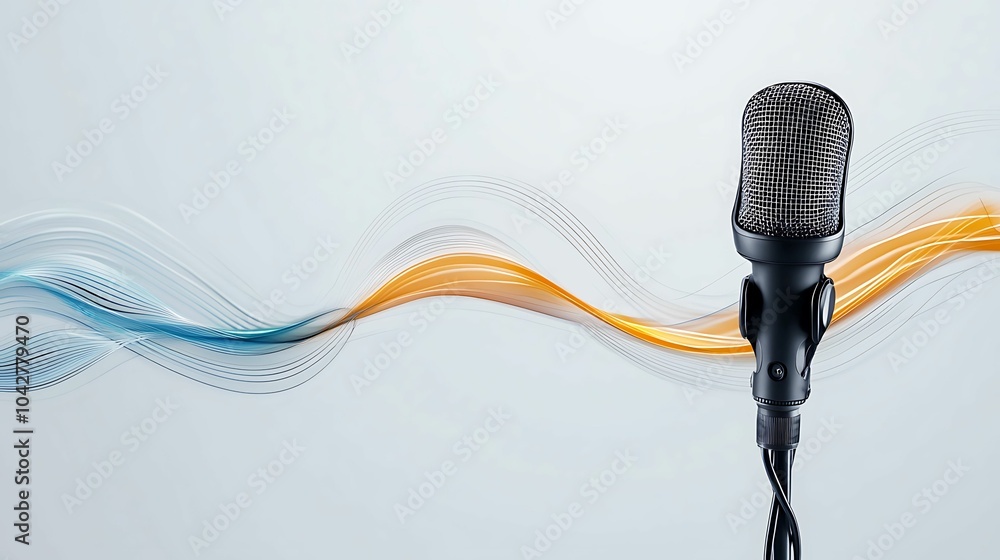Poster exploring the harmony of sound the artistic representation of a microphone and audio waves in creati