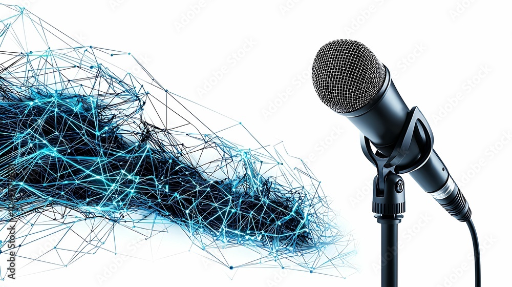 Poster exploring the intersection of technology and communication the significance of microphones in modern