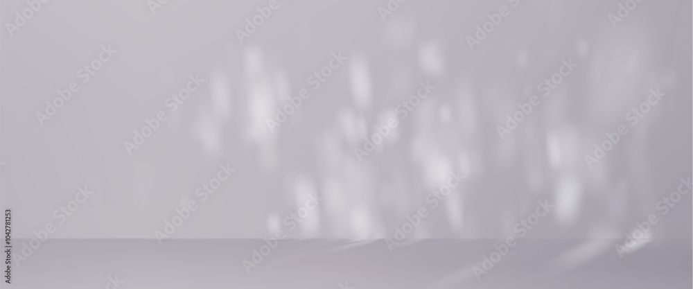 Poster sun light and shadow on wall floor overlay background. grey tree leaf nature shade texture with blur