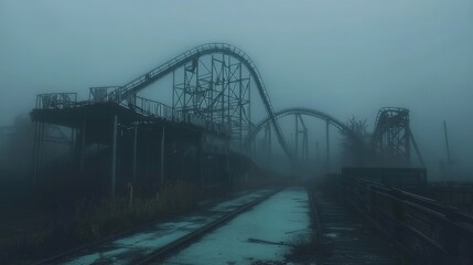 Obraz premium Abandoned Rollercoaster in the Fog