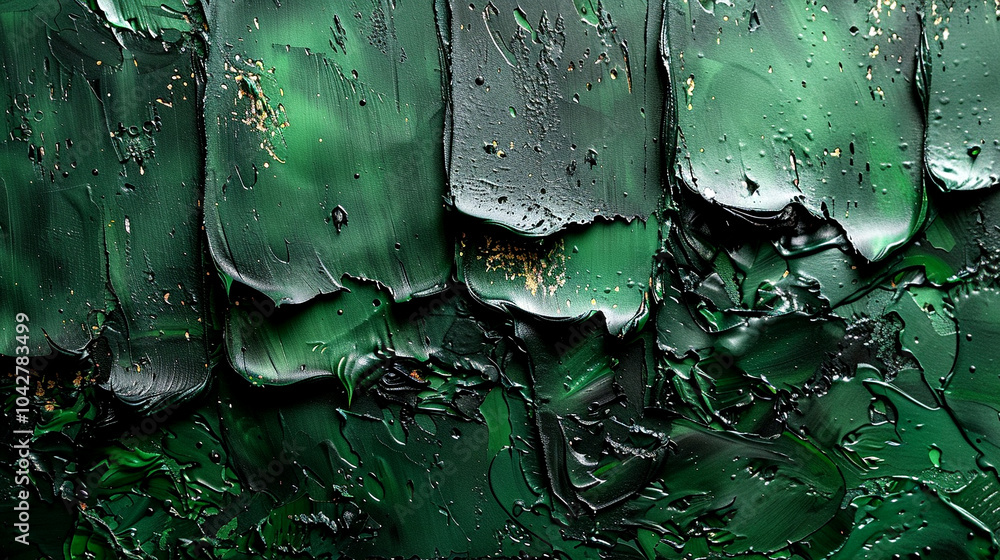 Poster textured abstract green layers with rich paint strokes creating depth and intrigue