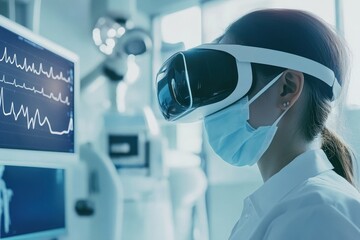 Surgeon in a futuristic setting using VR for surgery