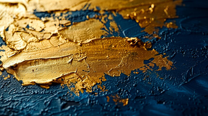 Textured gold leaf artwork on deep blue canvas showcasing artistic creativity