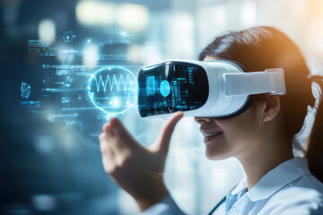 Doctor exploring virtual data visualization in VR.
