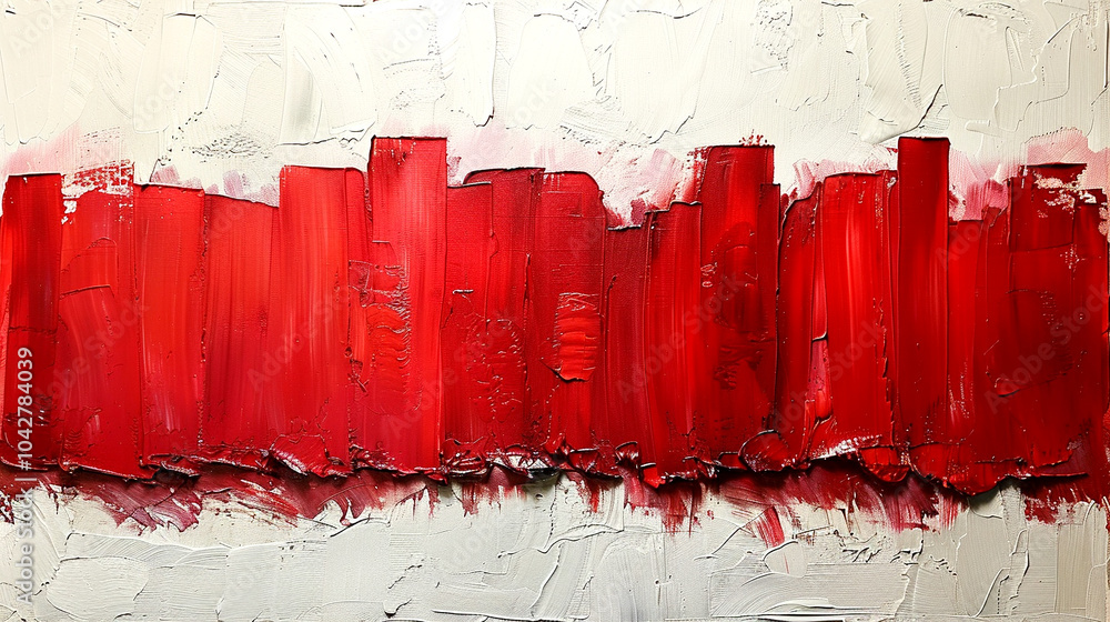 Poster vibrant red abstract painting with textured layers creating dynamic visual energy