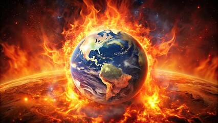 Earth engulfed in a blazing inferno cosmic spectacle of fire and destruction silhouette