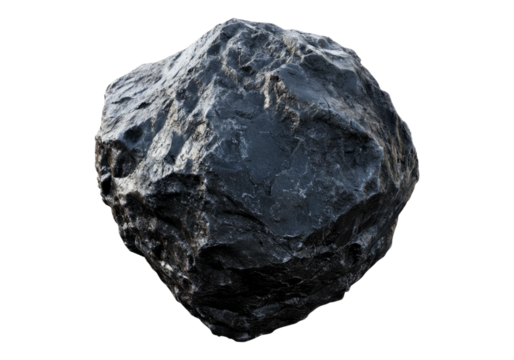 Dark rock asteroid . Isolated PNG with transparent background.