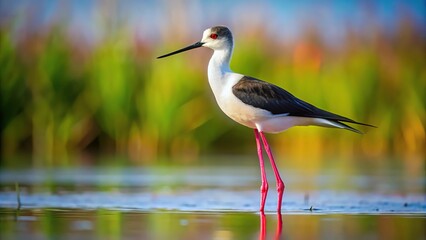 Obraz premium Elegant black winged stilt bird standing gracefully in water