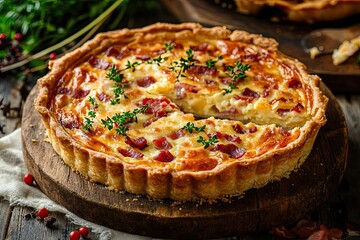 A Savory Baked Pastry Filled with Cheese, Bacon, and Herbs