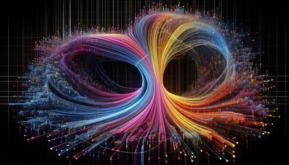 Data Flow Visualization: Converging Streams of Binary Code Representing Machine Learning, Neural Networks, and Data Processing, Transforming Raw Data into Analyzable Patterns