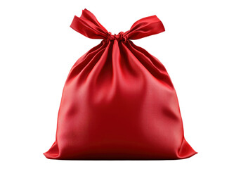 Red fabric bag . Isolated PNG with transparent background.