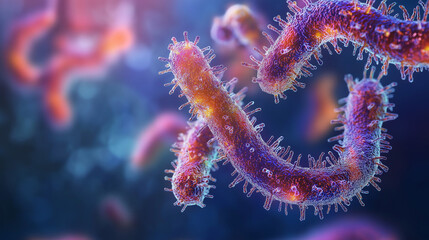 Microscopic view of a virus showing detailed cellular structure in vibrant colors