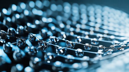 An extreme close-up of a neural interface electrode array, showing brain signal detection for neuroprosthetics, Neural technology style