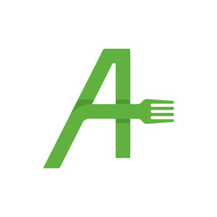 Fototapeta premium initial letter A with fork logo.letter A sign vector,Fork combined with letter A logo vector icon illustratio