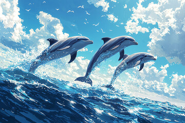 Fototapeta premium Dolphin in the underwater world. Underwater dolphin. Dolphin underwater. Dolphin undersea, Dolphins Leaping