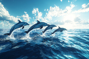 Fototapeta premium Dolphin in the underwater world. Underwater dolphin. Dolphin underwater. Dolphin undersea, Dolphins Leaping