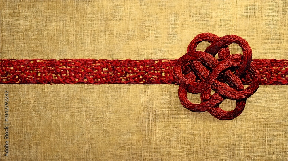 Poster elegant traditional chinese red knot pattern on subtle golden background with ample copy space