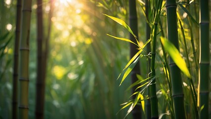 Golden Sunbeams in Lush Bamboo Forest