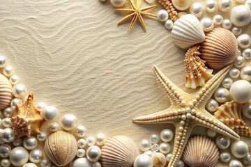 Obraz premium Elegant seashell starfish pearls arrangement