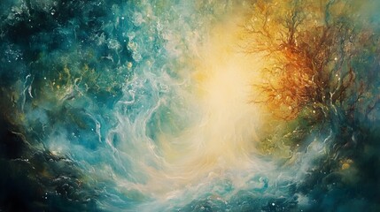 Fototapeta premium Ethereal Elemental Realm Magical Realism Fantasy Landscape with Glowing Energy