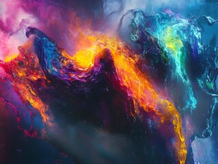 Elemental Spirits Interacting in a Surreal Dreamscape with Vivid Colors and Dynamic Composition