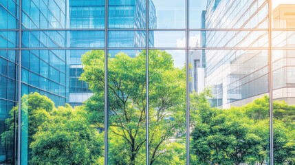 A close-up of the reflection in modern glass window
