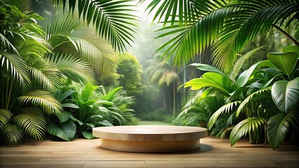 Fototapeta premium Empty podium with tropical nature background