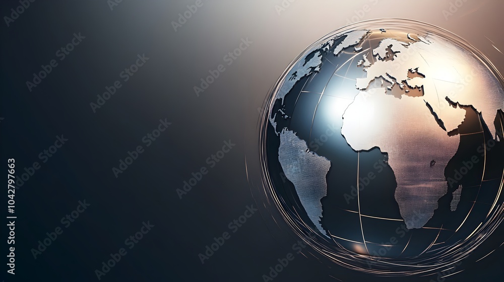 Poster metallic globe background for news and media reports with subtle glowing elements