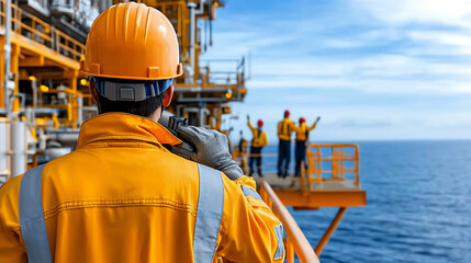Worker engages in critical safety drills on offshore platform to ensure team preparedness and risk management