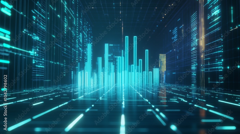Poster futuristic digital data visualization in 3d space