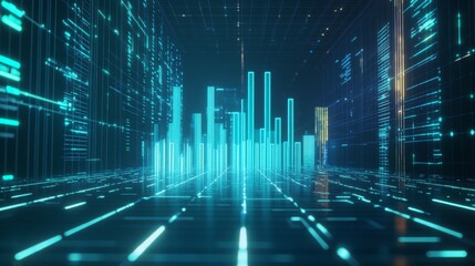 Futuristic Digital Data Visualization in 3D Space